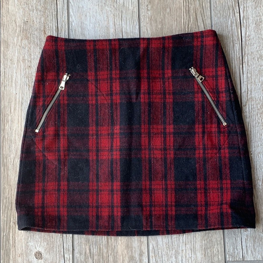 Gap red black plaid wool mini skirt punk